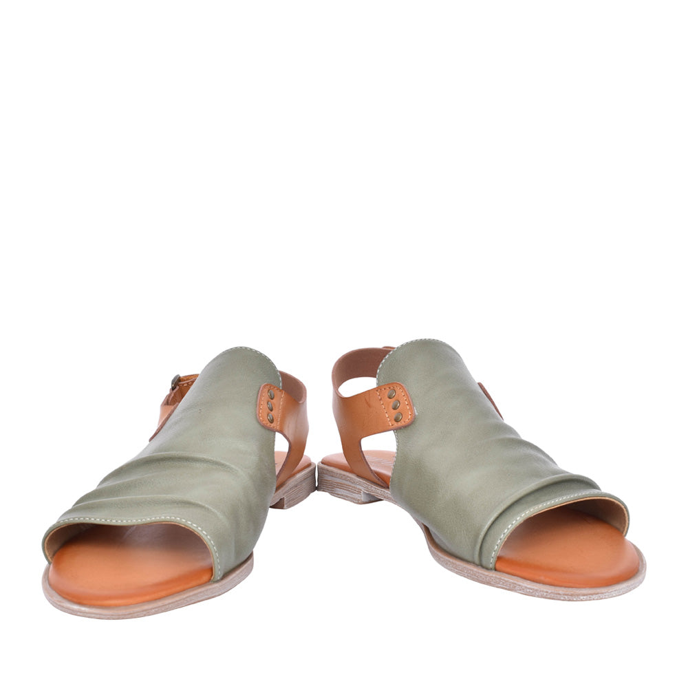 Leather Buckle Sandal in Green