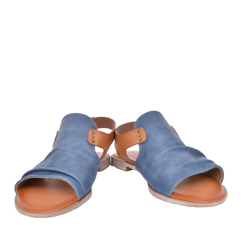 Leather Buckle Sandal in Denim Blue