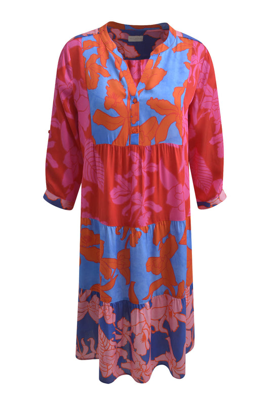 Midi-Dress in Pink and Cobalt Blue Print
