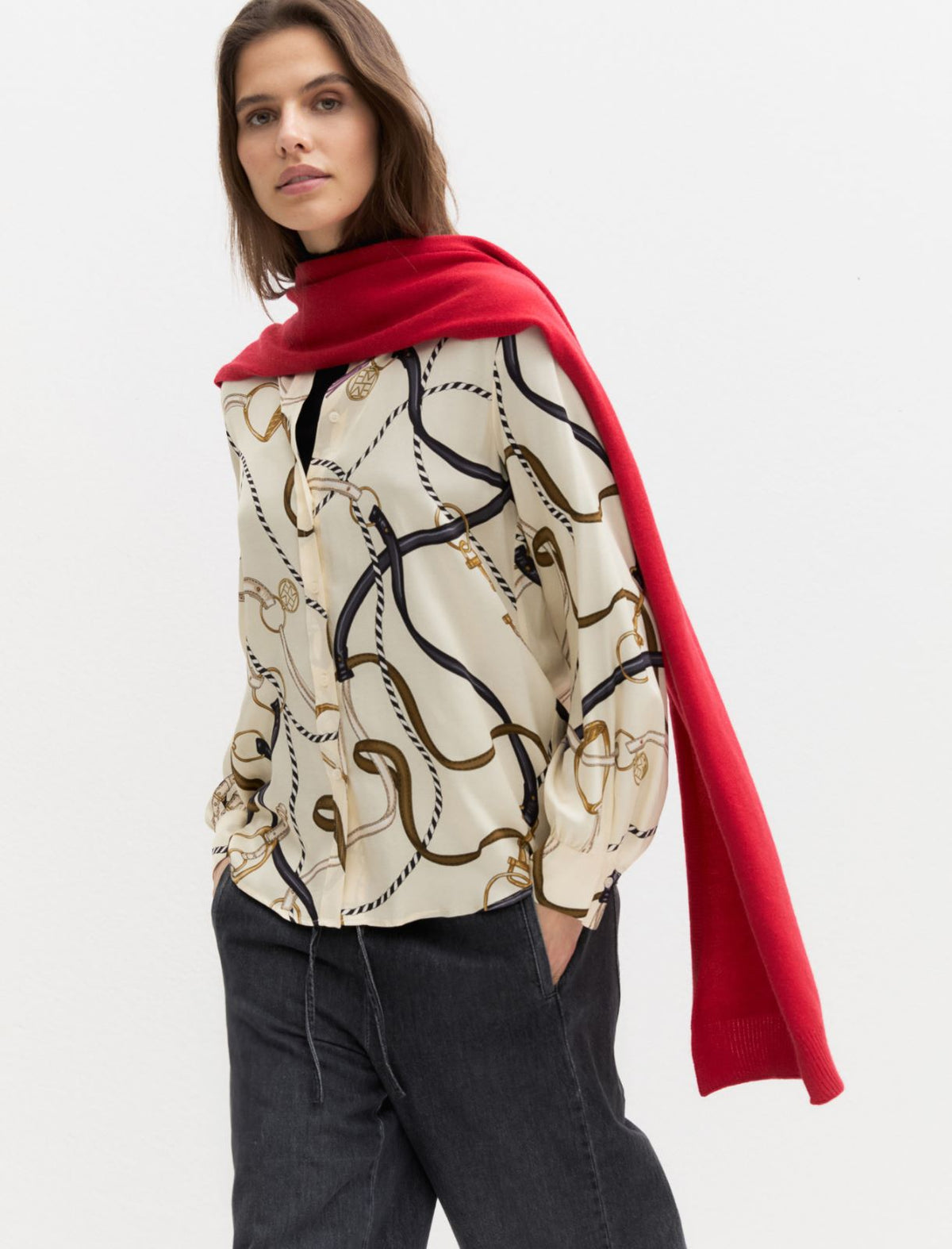 Emme Marella Printed Viscose Twill Shirt in Cream Print