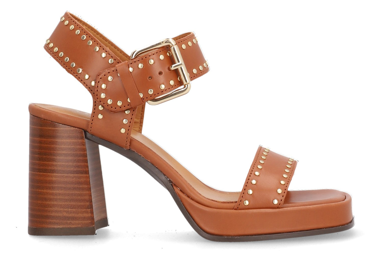 Leather Studded Block Heel