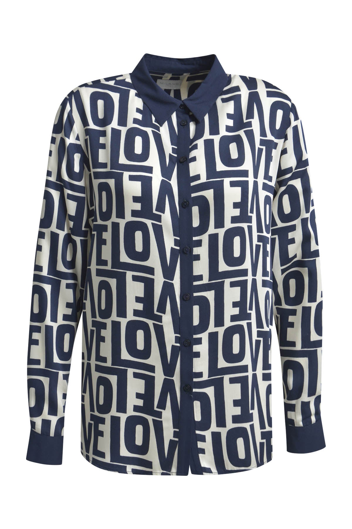 Milano Italy Love Printed Blouse in Navy