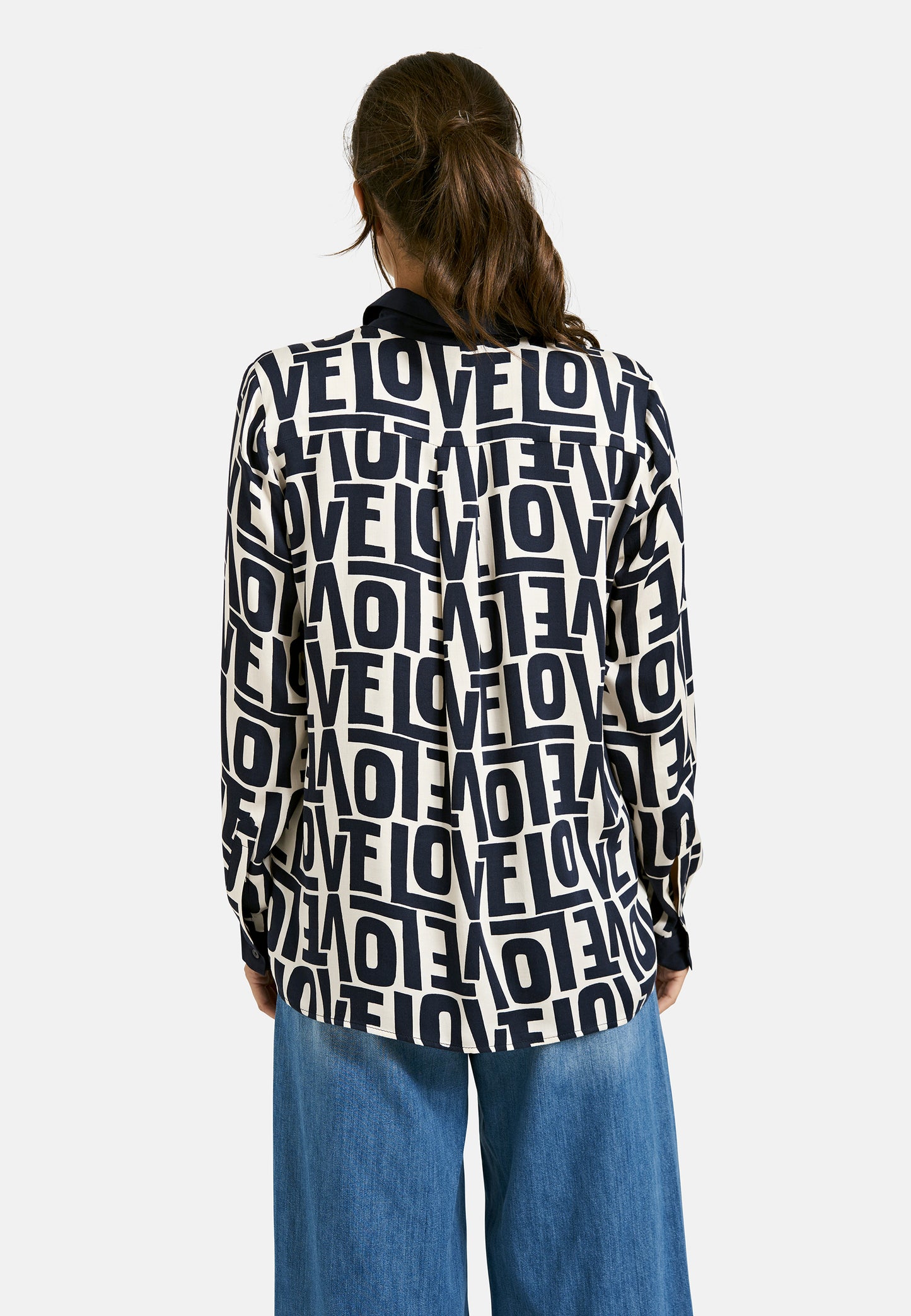 Milano Italy Love Printed Blouse in Navy