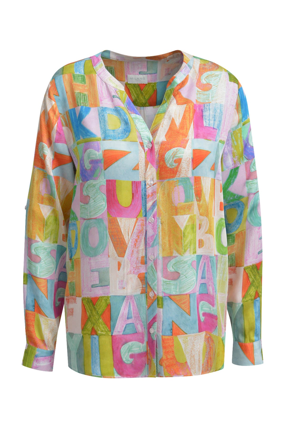 Milano Italy Placket Blouse in Alphabet Print