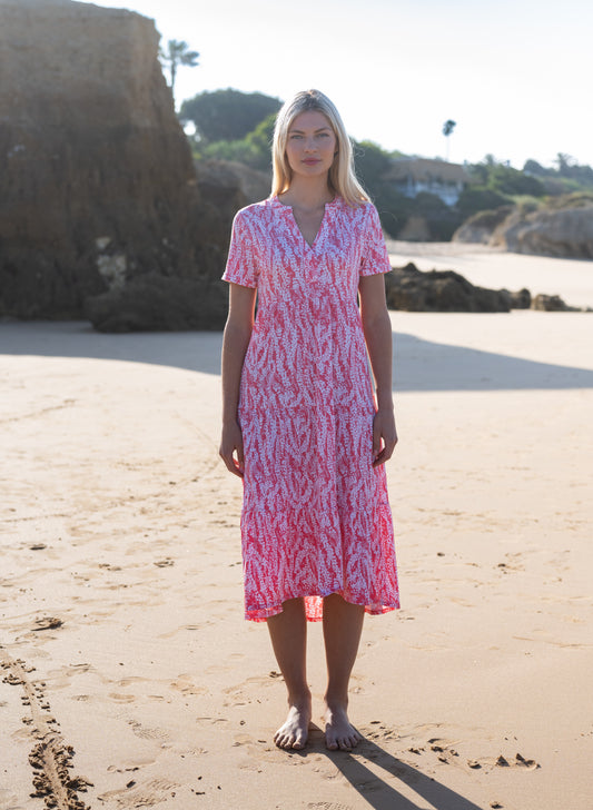 Midi-Dress in Pink Marble Print