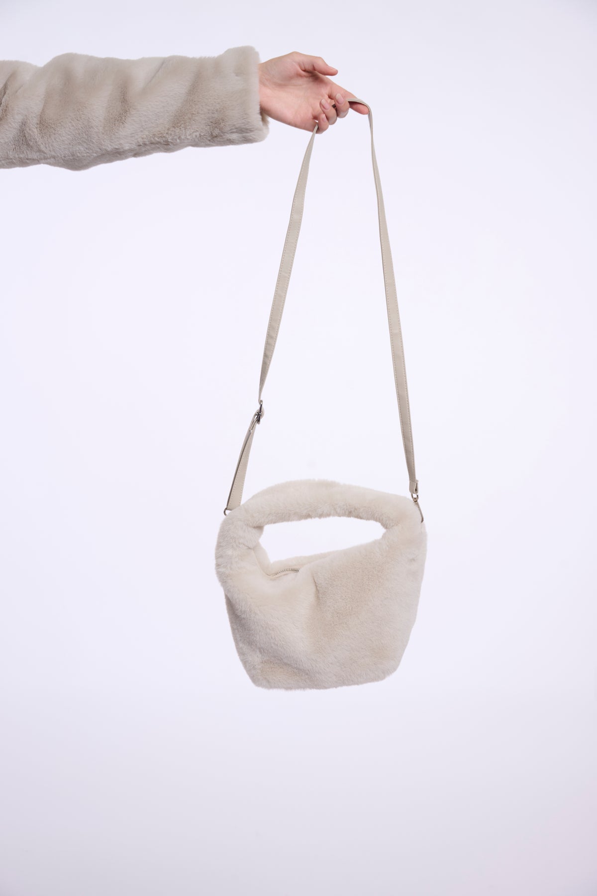 Rino & Pelle Cheryl Small Faux Fur Crossbody Bag in Birch
