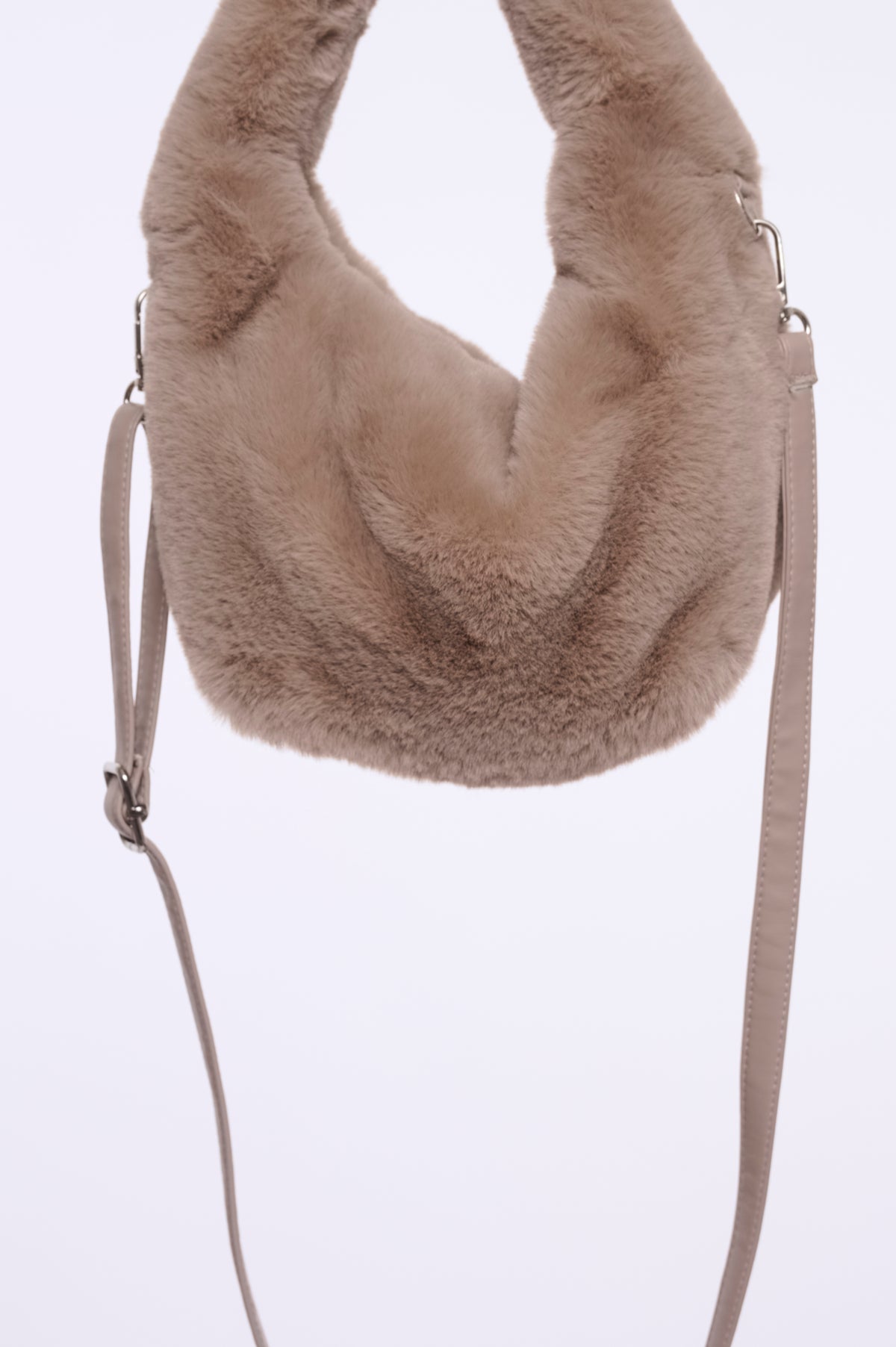 Rino & Pelle Cheryl Small Faux Fur Crossbody Bag in Mocha Latte