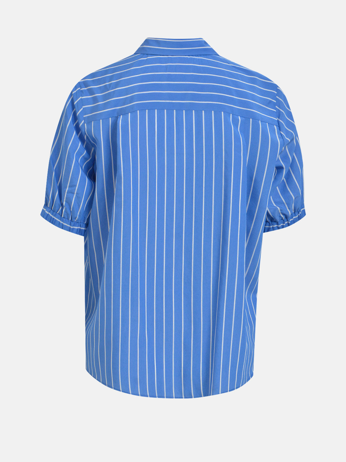 Milano Italy Short Sleeve Bow Blouse in Blue Stripe