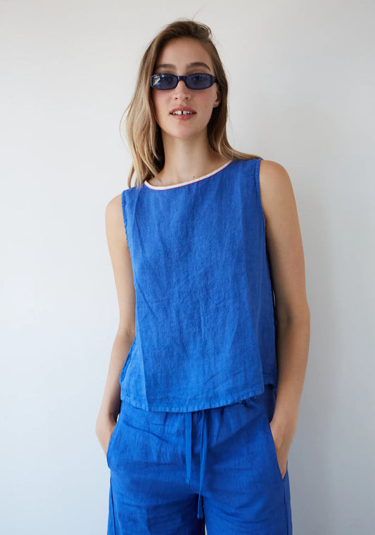 Dr Bloom Ana Linen Sleeveless Top in Blue