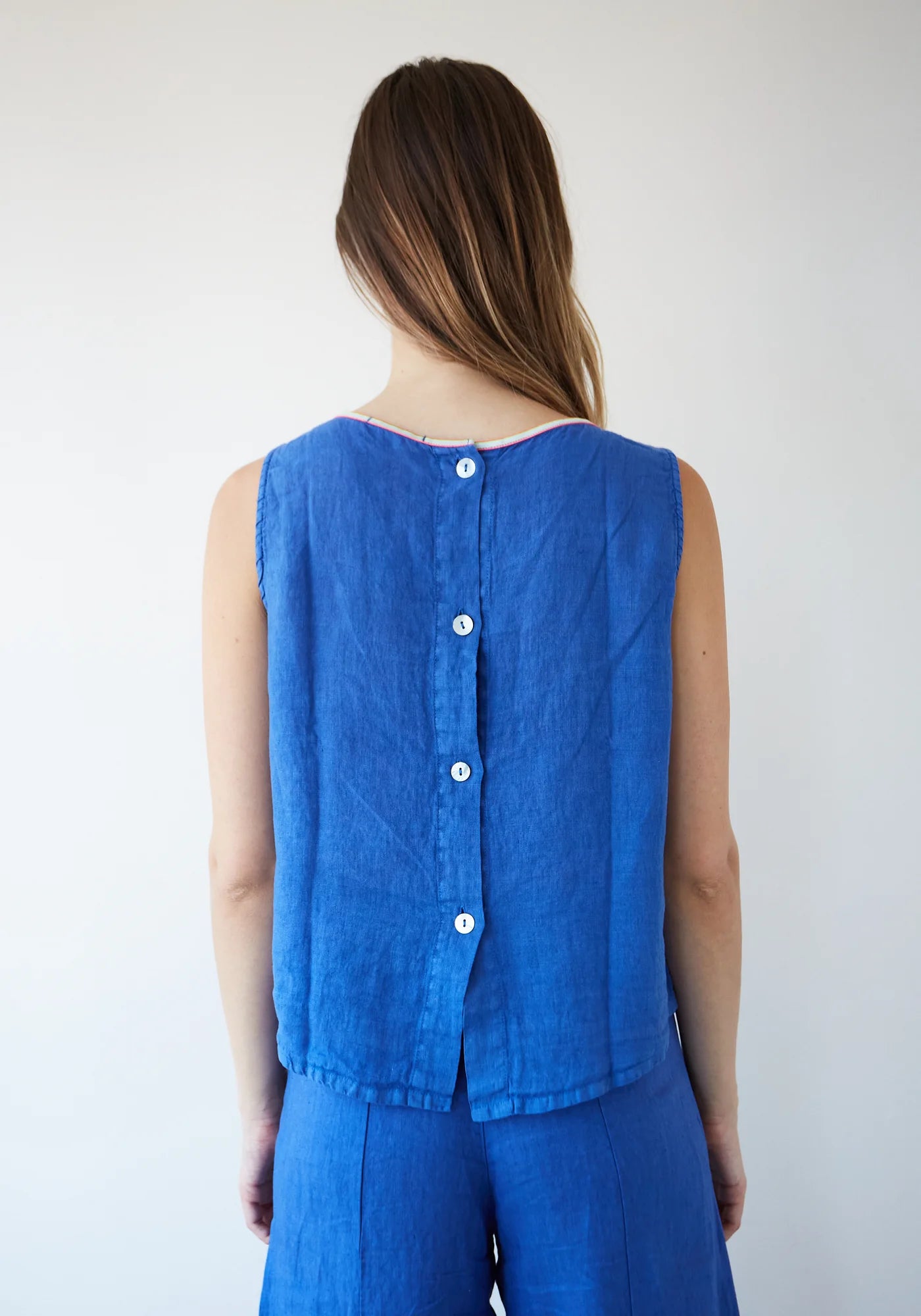 Dr Bloom Ana Linen Sleeveless Top in Blue
