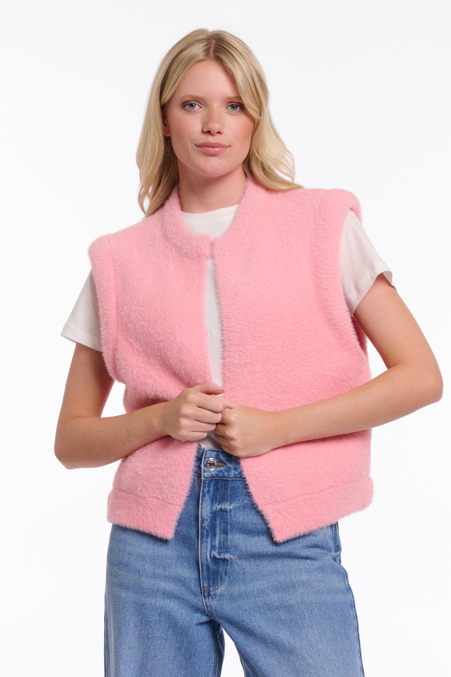 Rino & Pelle Elona Fluffy Waistcoat in Cotton candy