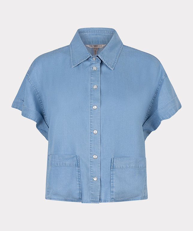 Cropped Denim Blouse in Light Blue