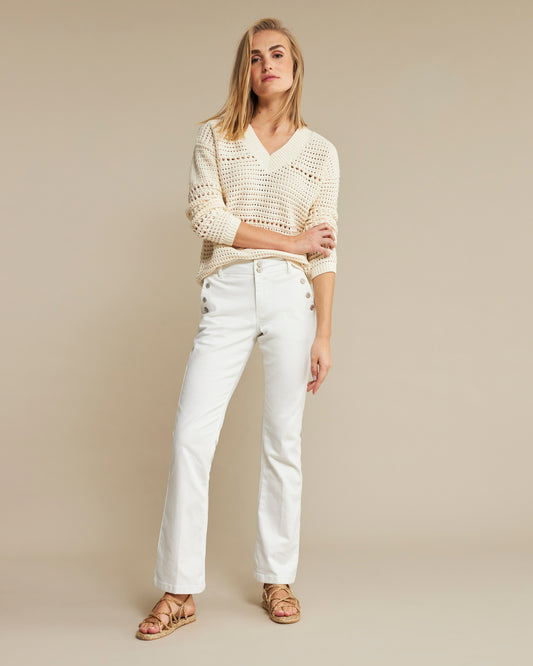 Red Button Bibette Flare Denim Jean in Ecru