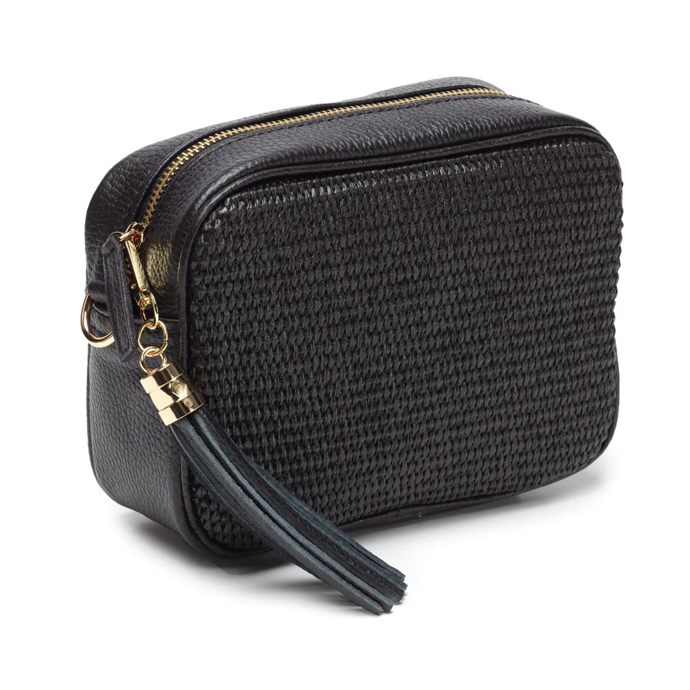 Raffia Crossbody Bag in Black