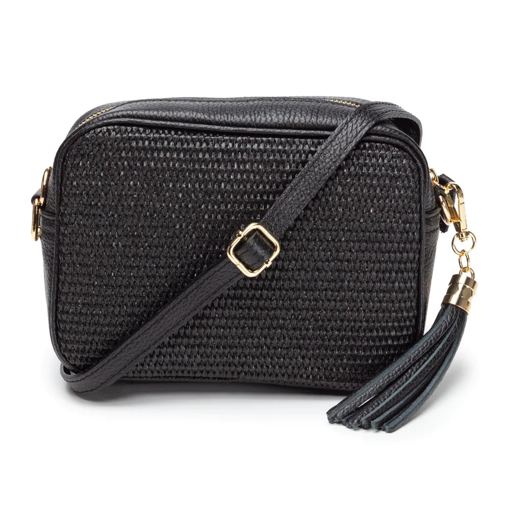 Raffia Crossbody Bag in Black