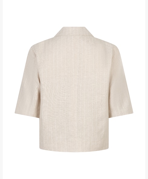 Red Button Short-Sleeve Linen Blazer in Pebble