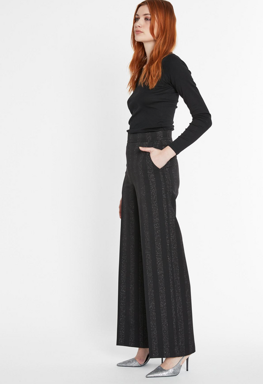 Samsa Wide Leg Trousers in Black Glitter