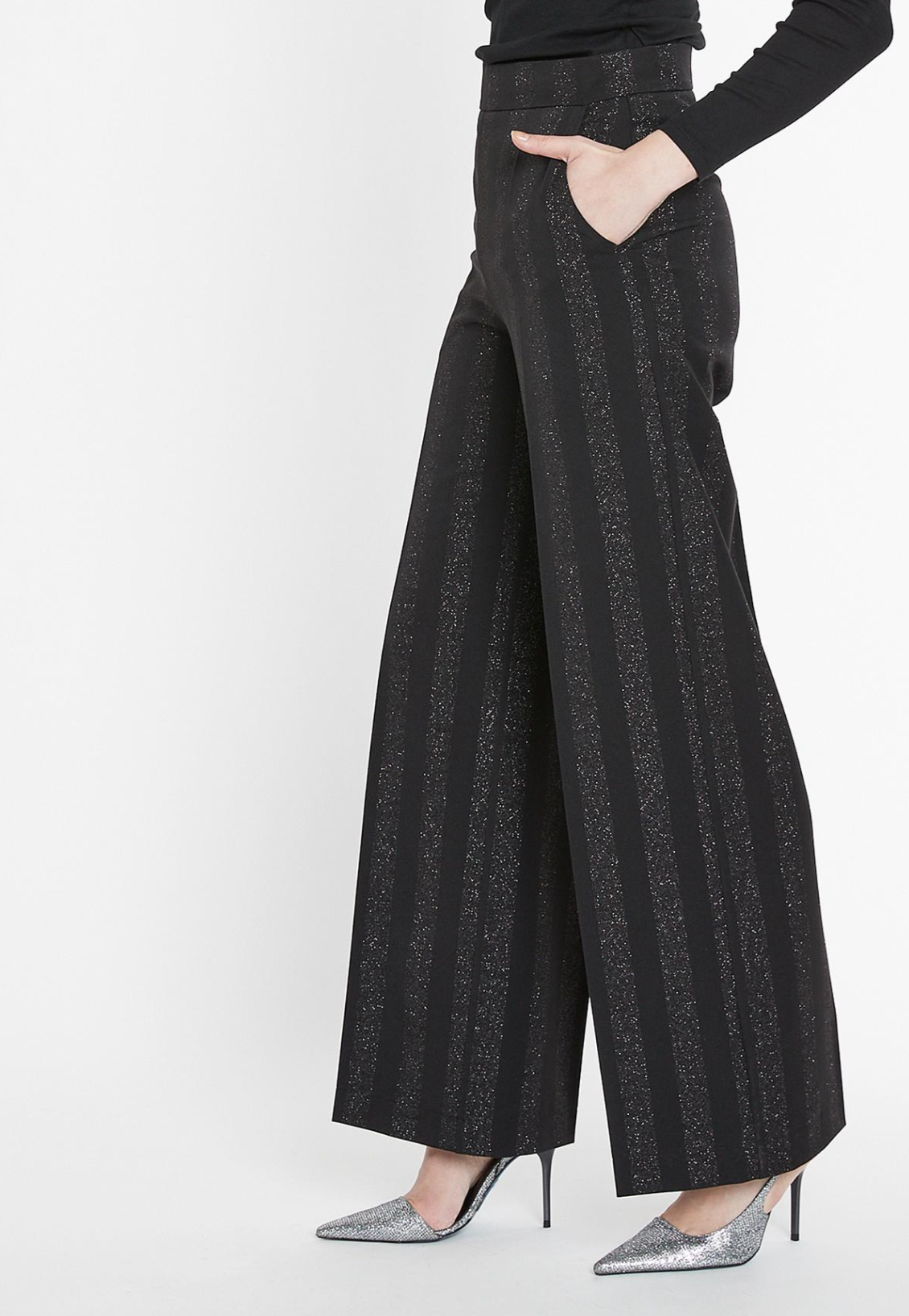 Samsa Wide Leg Trousers in Black Glitter
