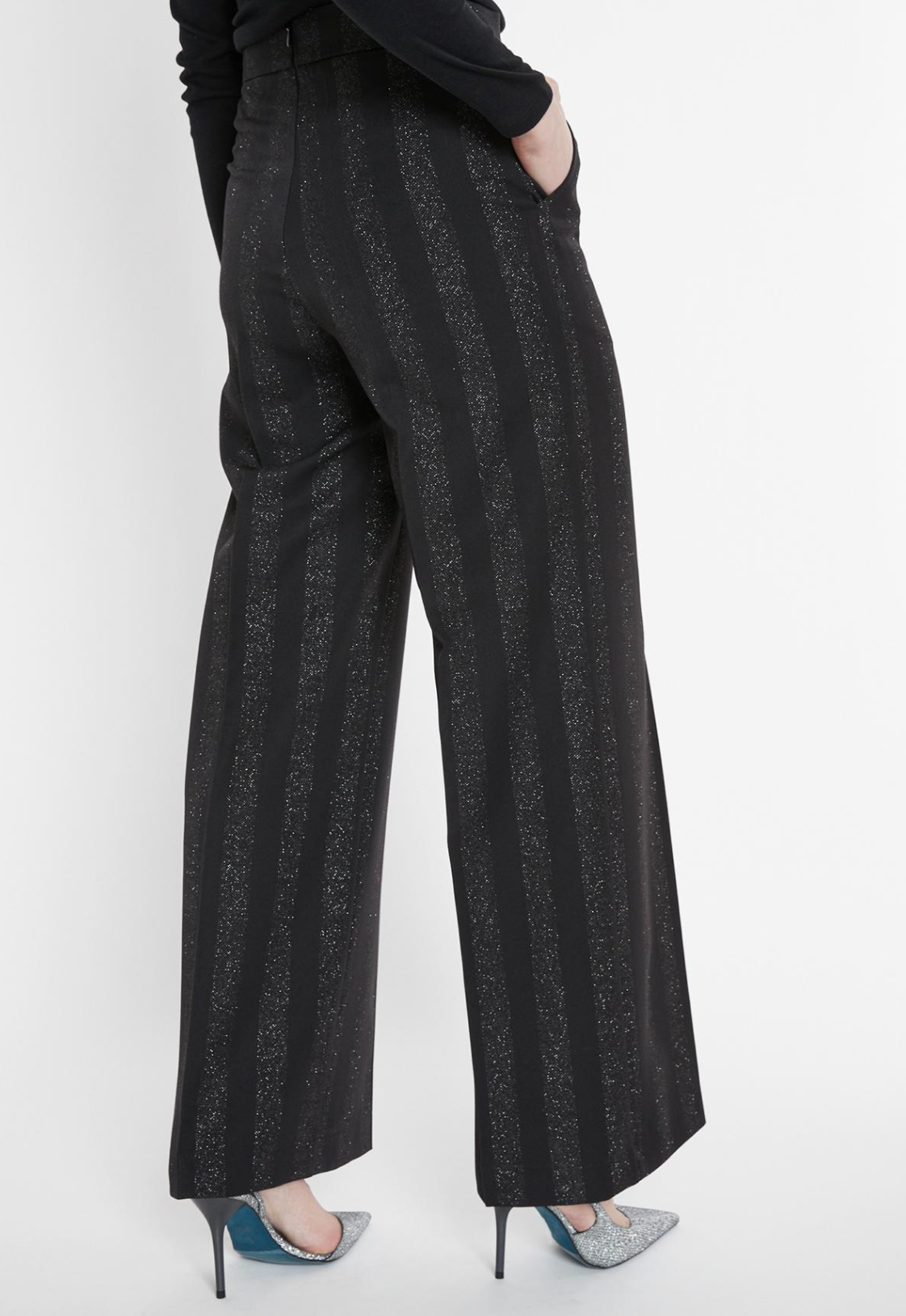 Samsa Wide Leg Trousers in Black Glitter