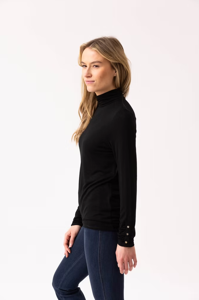 Marble Polo Neck Top in Black
