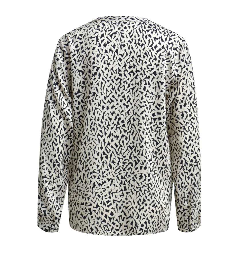 Milano Italy V-Neck Blouse in Black Print
