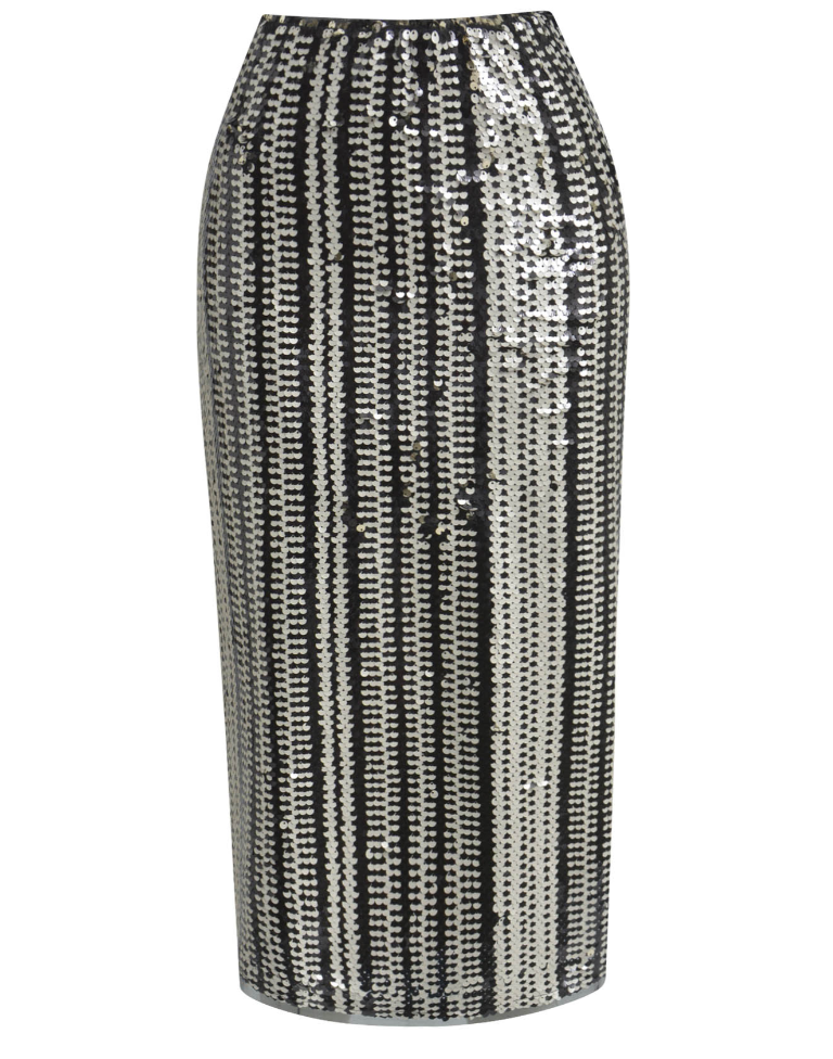 Milano Italy Sequin Skirt in Black Print