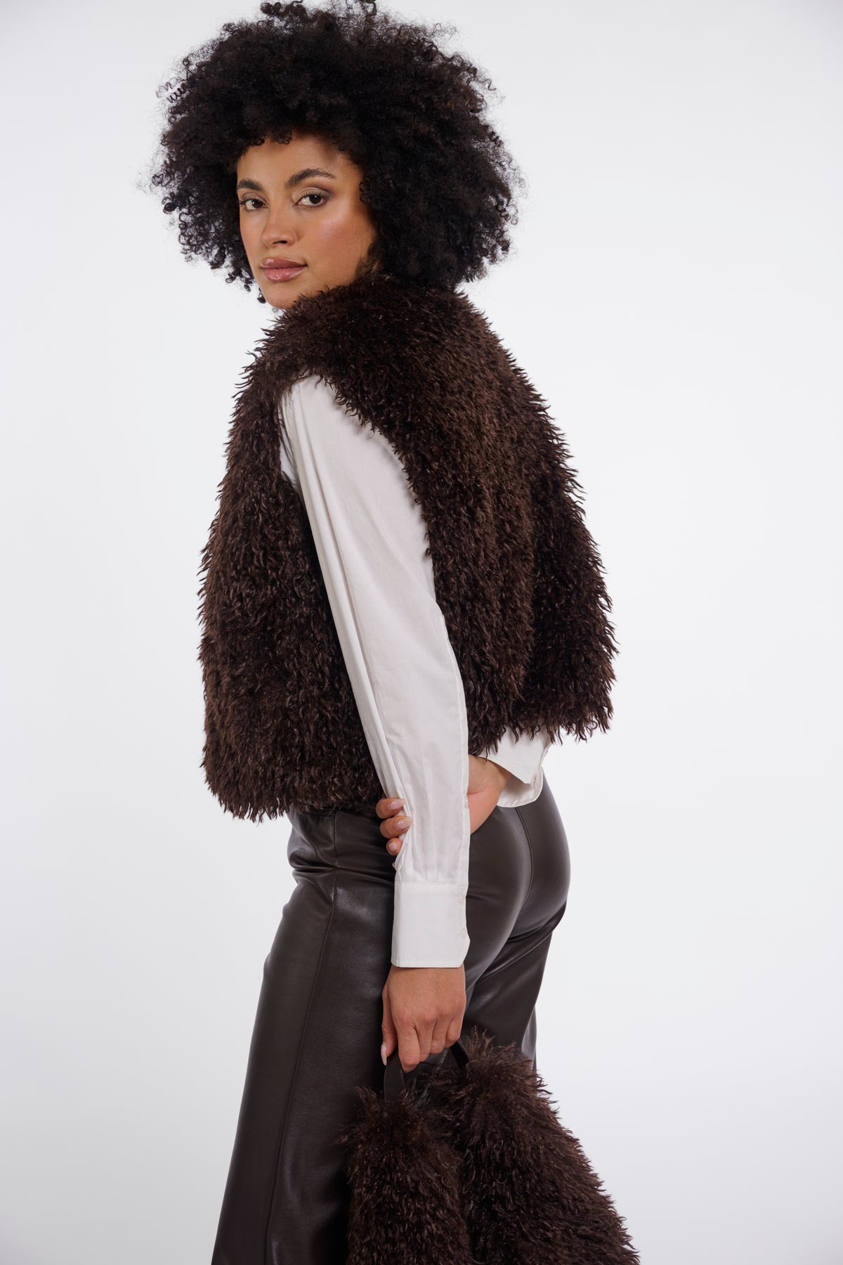 Rino & Pelle Sensy Faux Fur Waistcoat in Coffee Roast