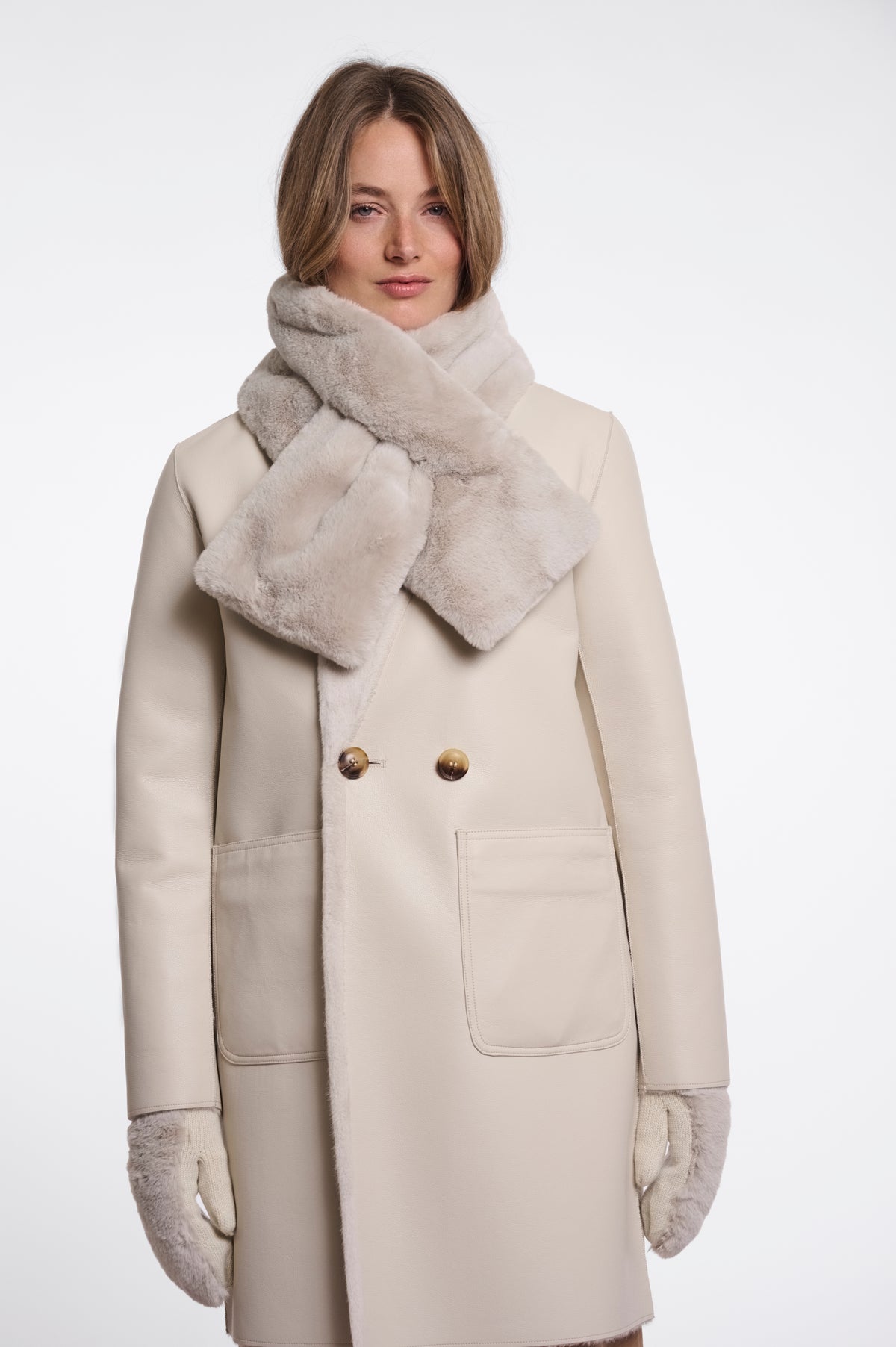 Rino & Pelle Stip Faux Fur Scarf in Birch