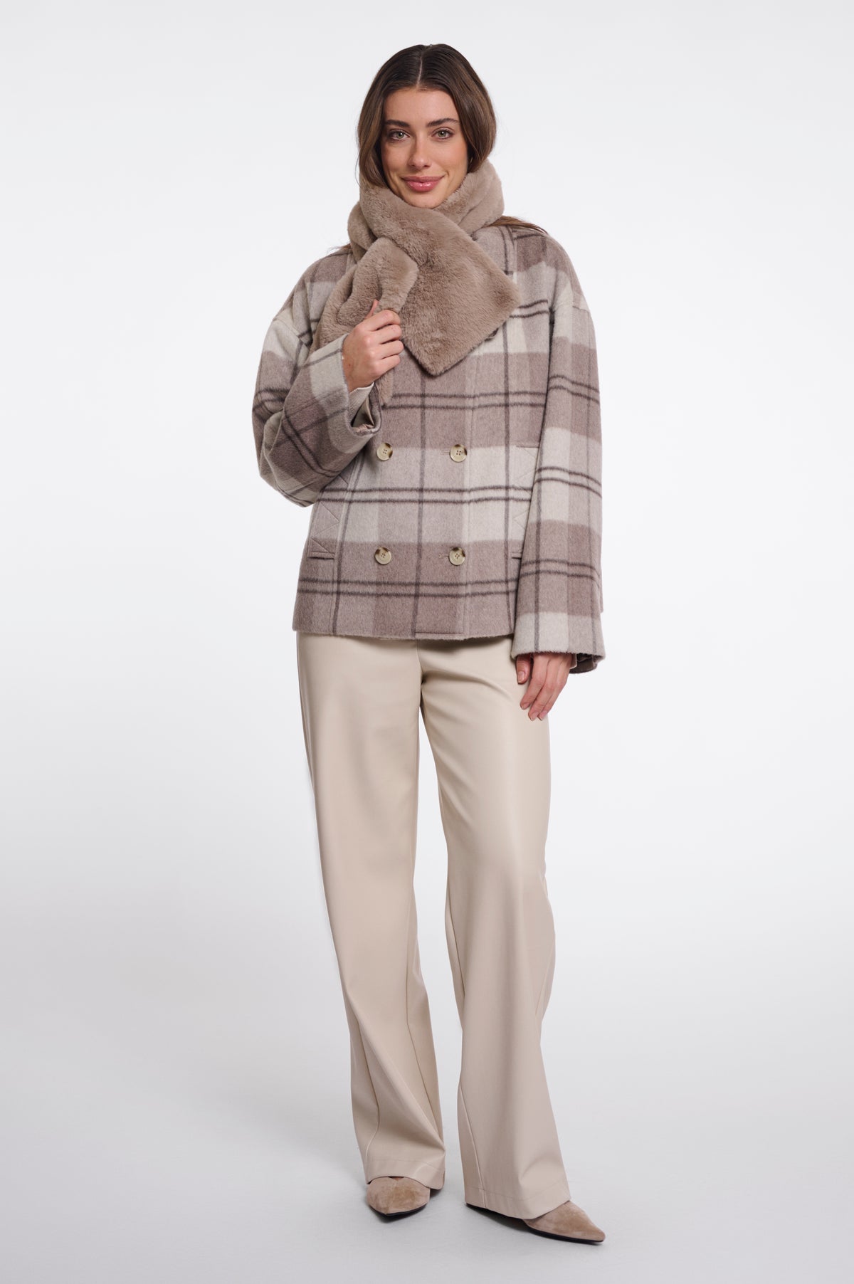 Rino & Pelle Stip Faux Fur Scarf in Mocha
