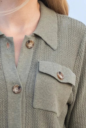 Button Up Cardigan in Olive