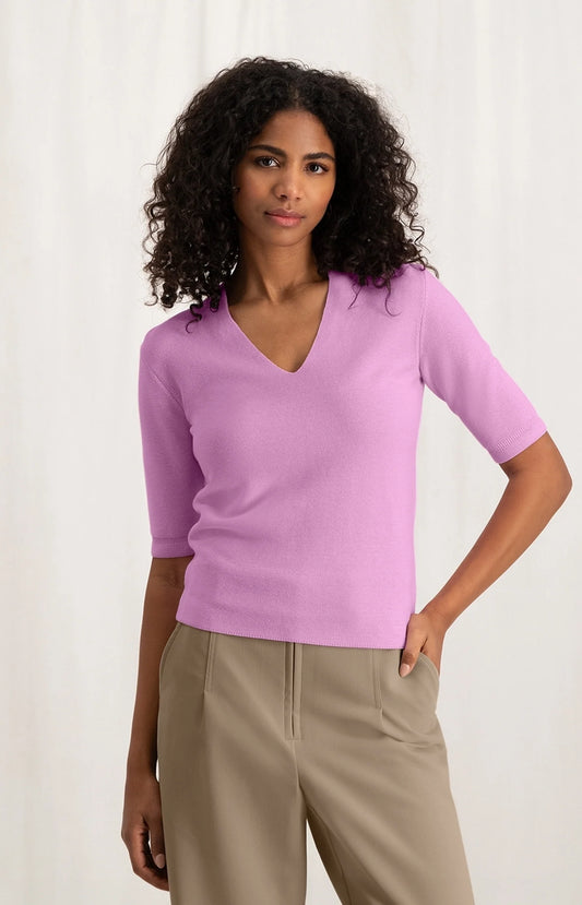 Cotton Sweater with N-Neck in Pink