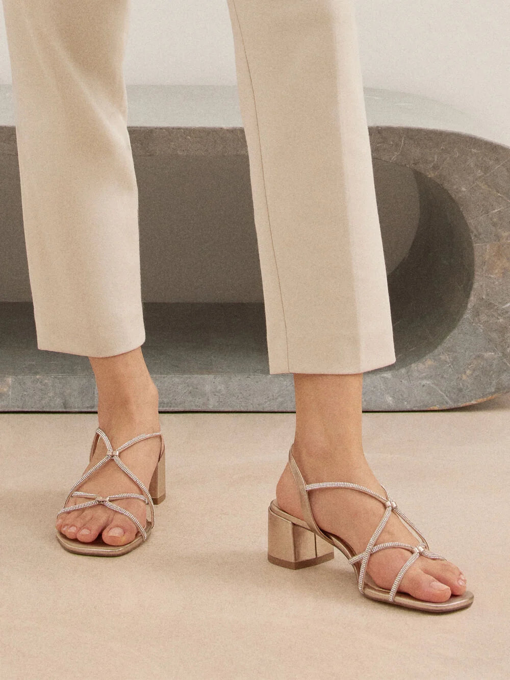 Diamante Sandals in Light Gold