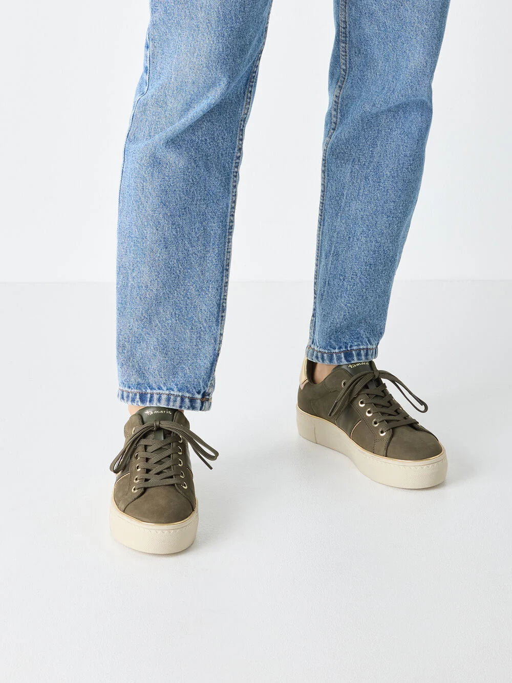 Tamaris Trainers in Olive Nubuc