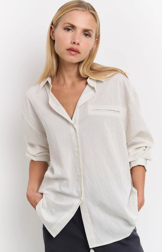 Yaya Flowy Pinstripe Blouse in Phantom
