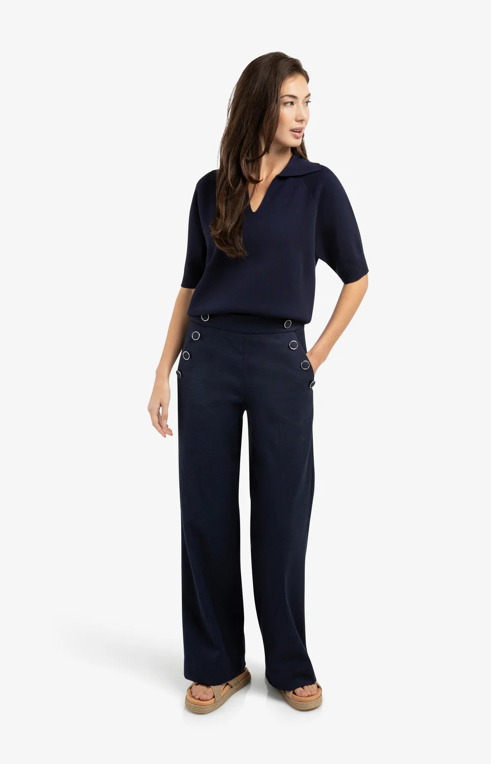 Yaya High Waist Trousers in Navy