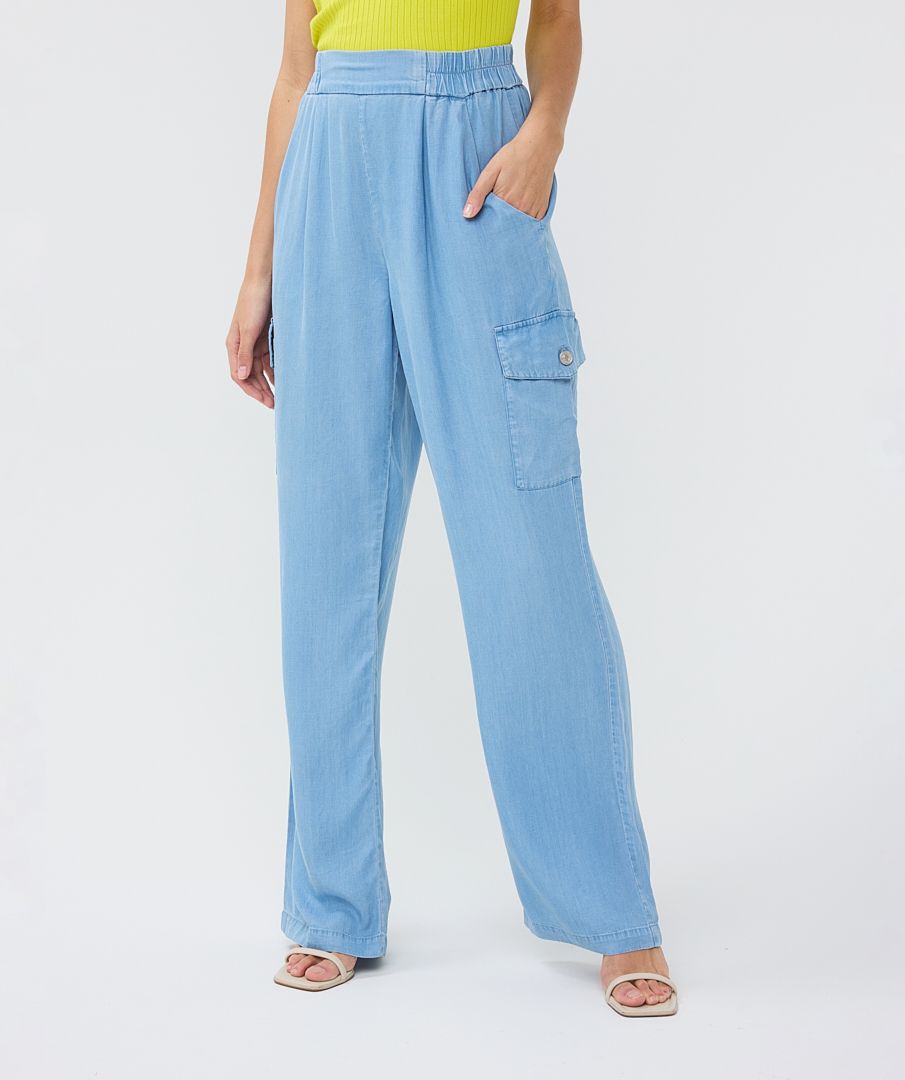 Tencel Cargo Trousers in Light Blue