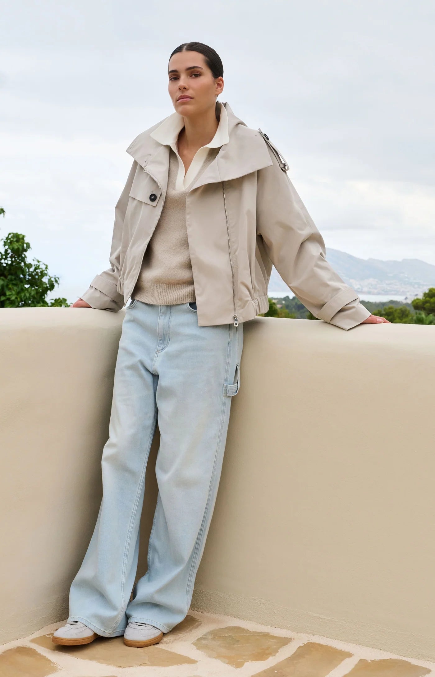 Yaya Contrast Collar Sweater in Mist Green