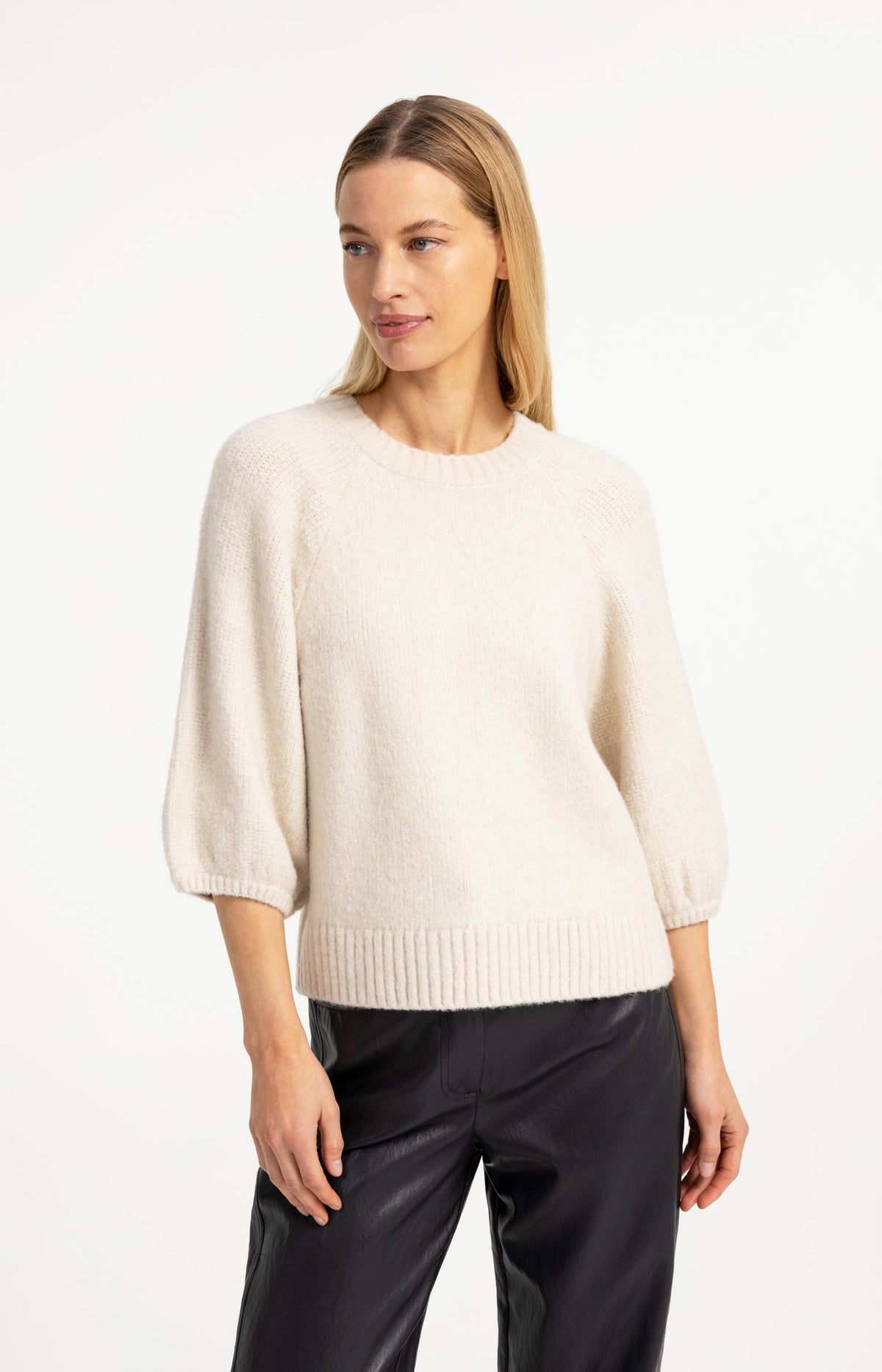 YAYA Balloon Sleeve Jumper in Off White Melange