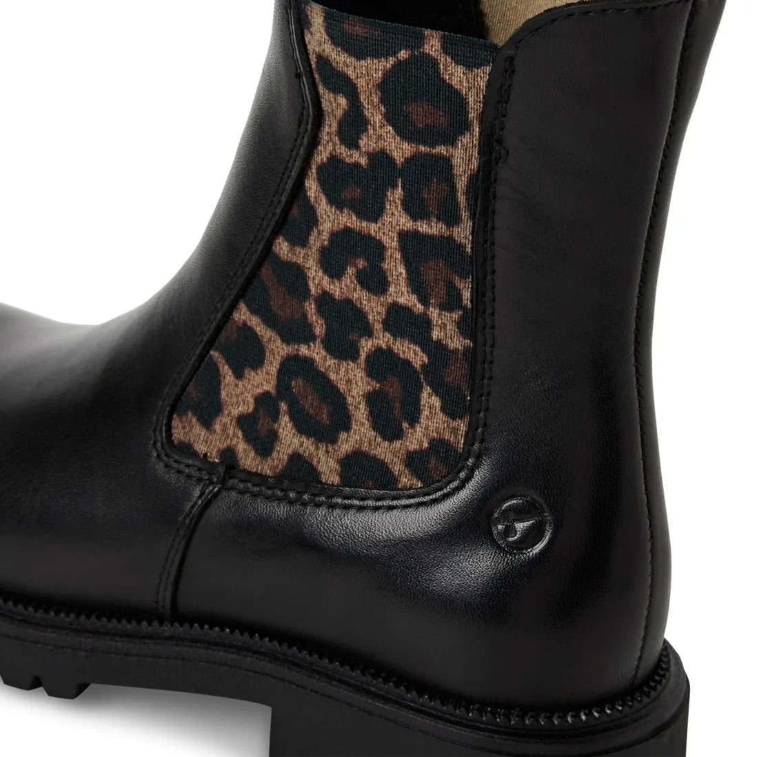 Tamaris Leather Chelsea Boot in Black Leopard