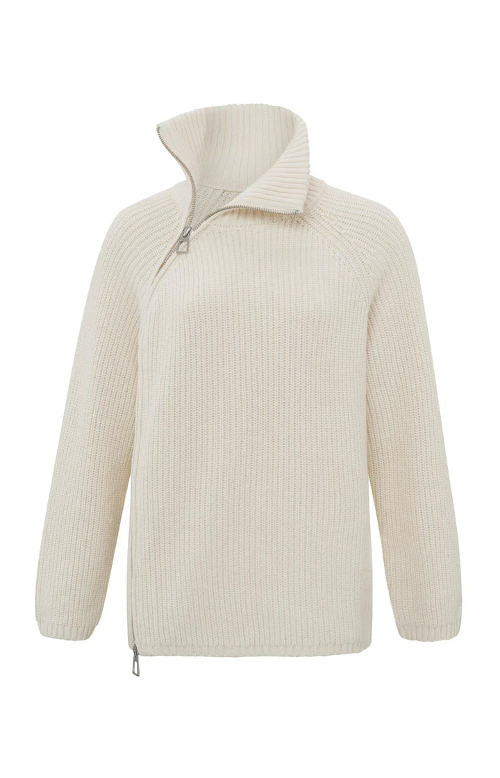 YAYA Ribbed Turtleneck Sweater in Off White