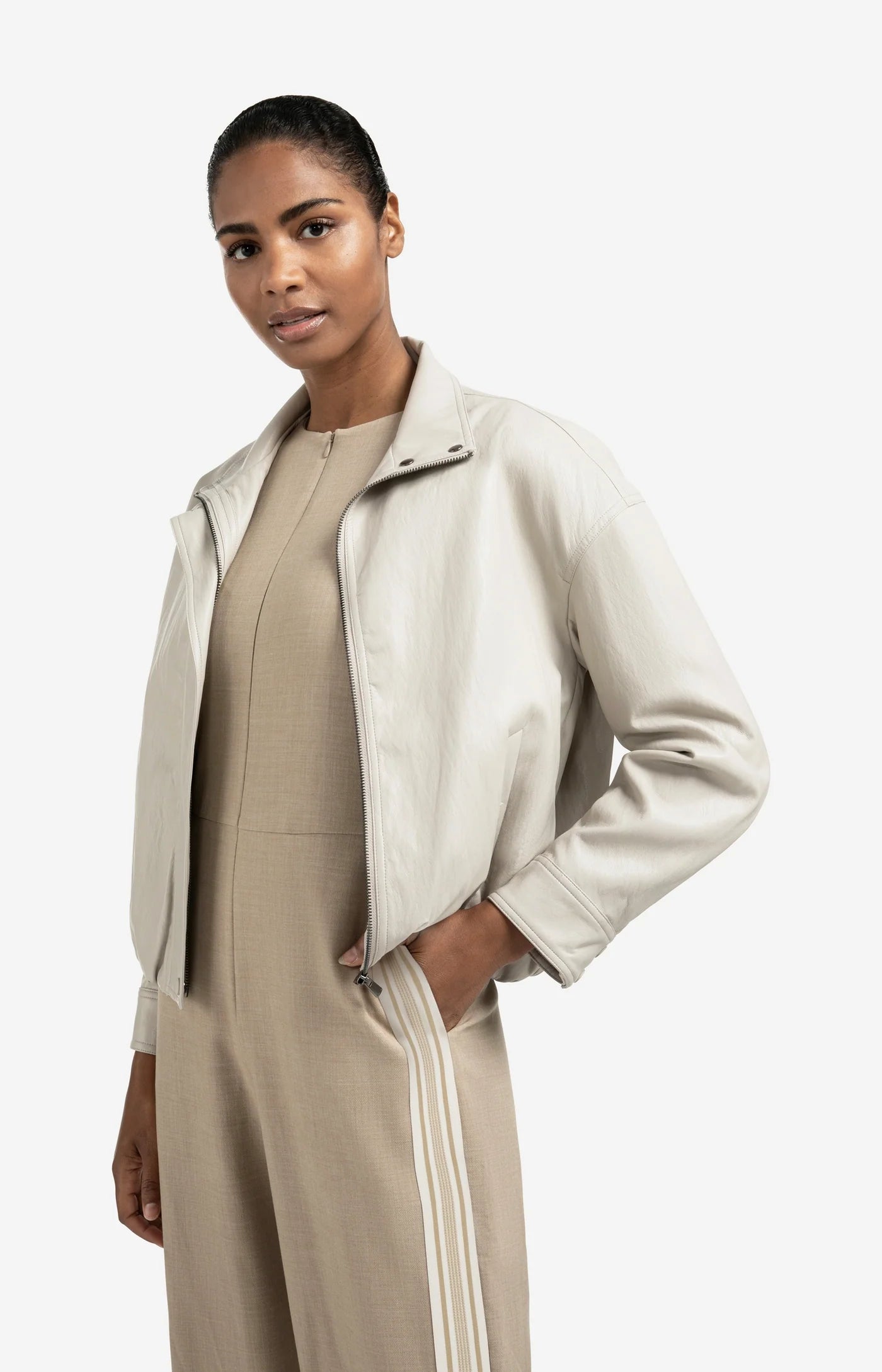 Yaya Short Faux Leather Jacket in Chalk White
