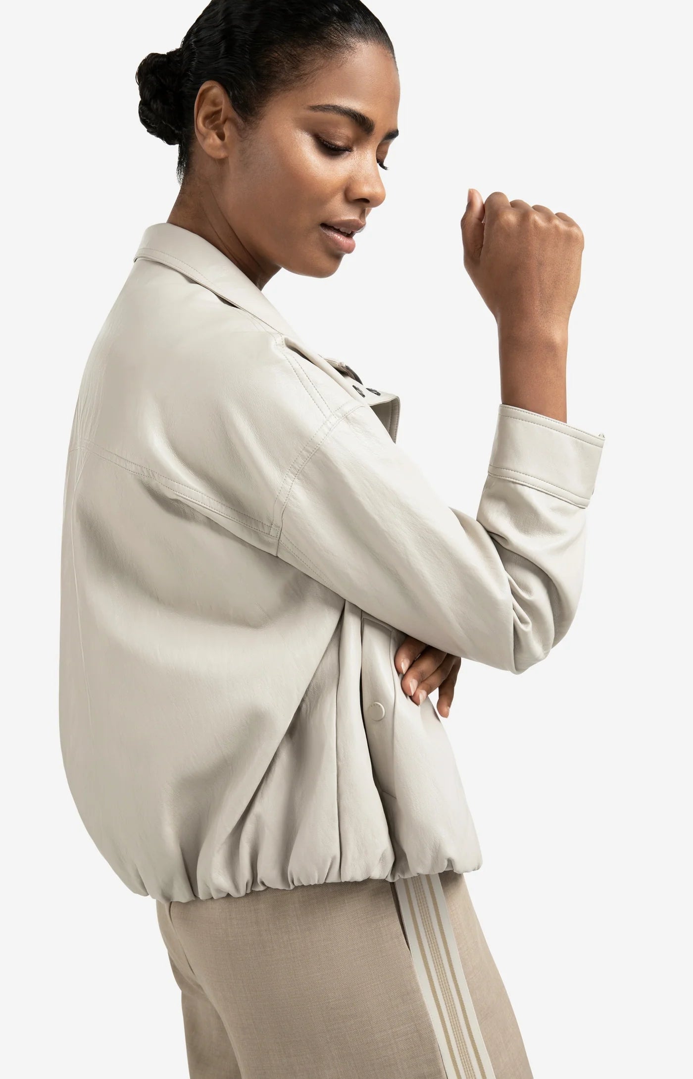 Yaya Short Faux Leather Jacket in Chalk White