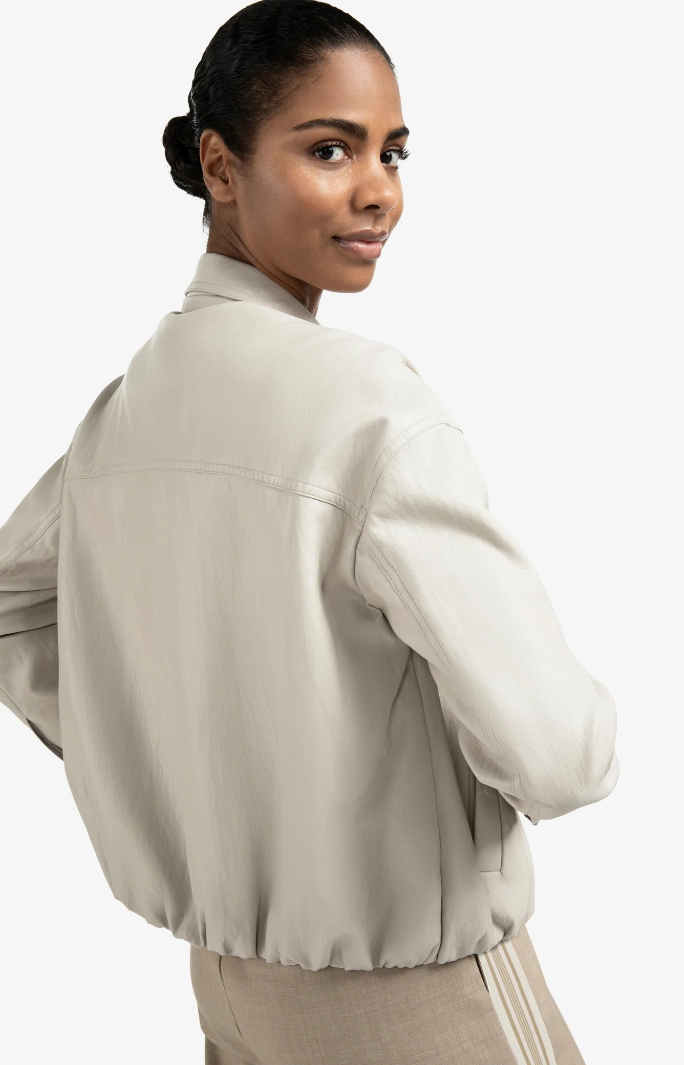 Yaya Short Faux Leather Jacket in Chalk White
