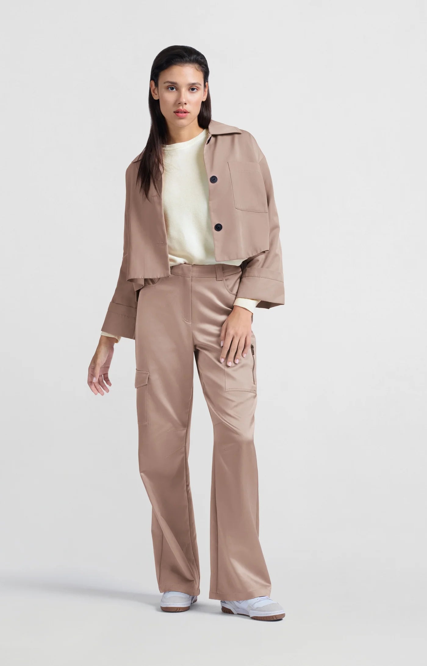 YAYA Heavy Satin Cropped Jacket in Dusty Pink