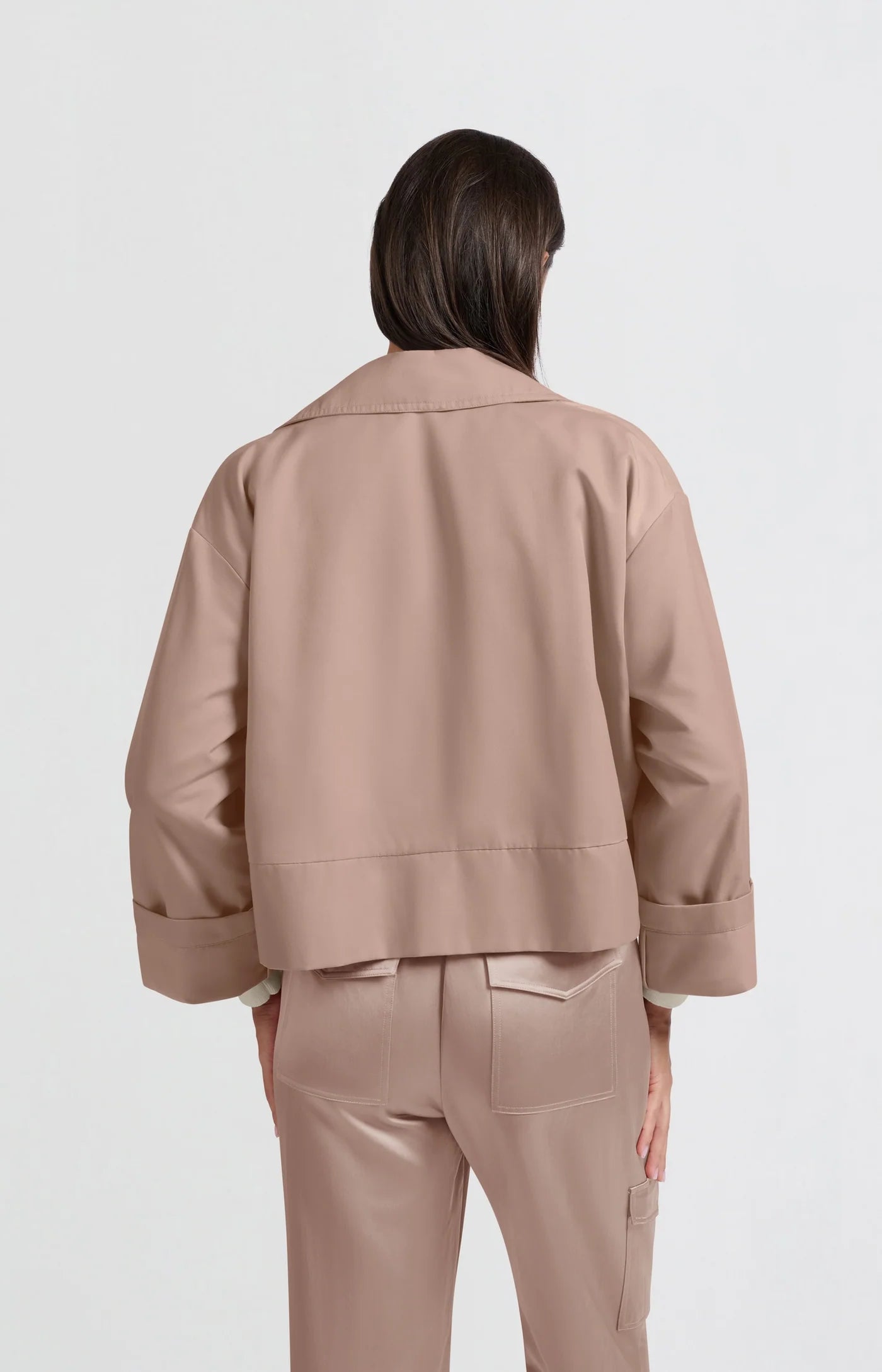 YAYA Heavy Satin Cropped Jacket in Dusty Pink