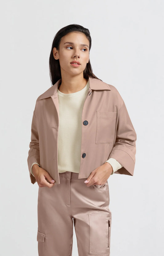 YAYA Heavy Satin Cropped Jacket in Dusty Pink