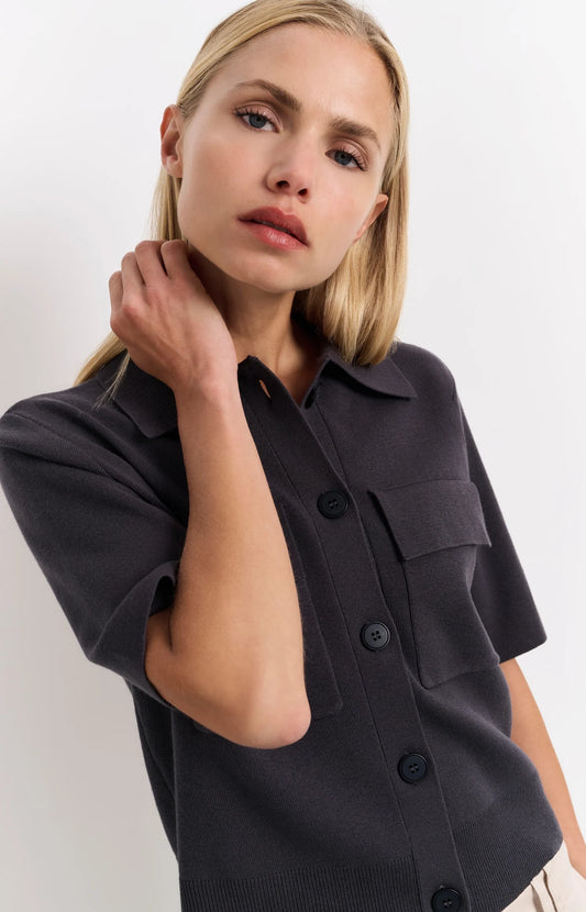 Yaya short Sleeve Cardigan in Phantom