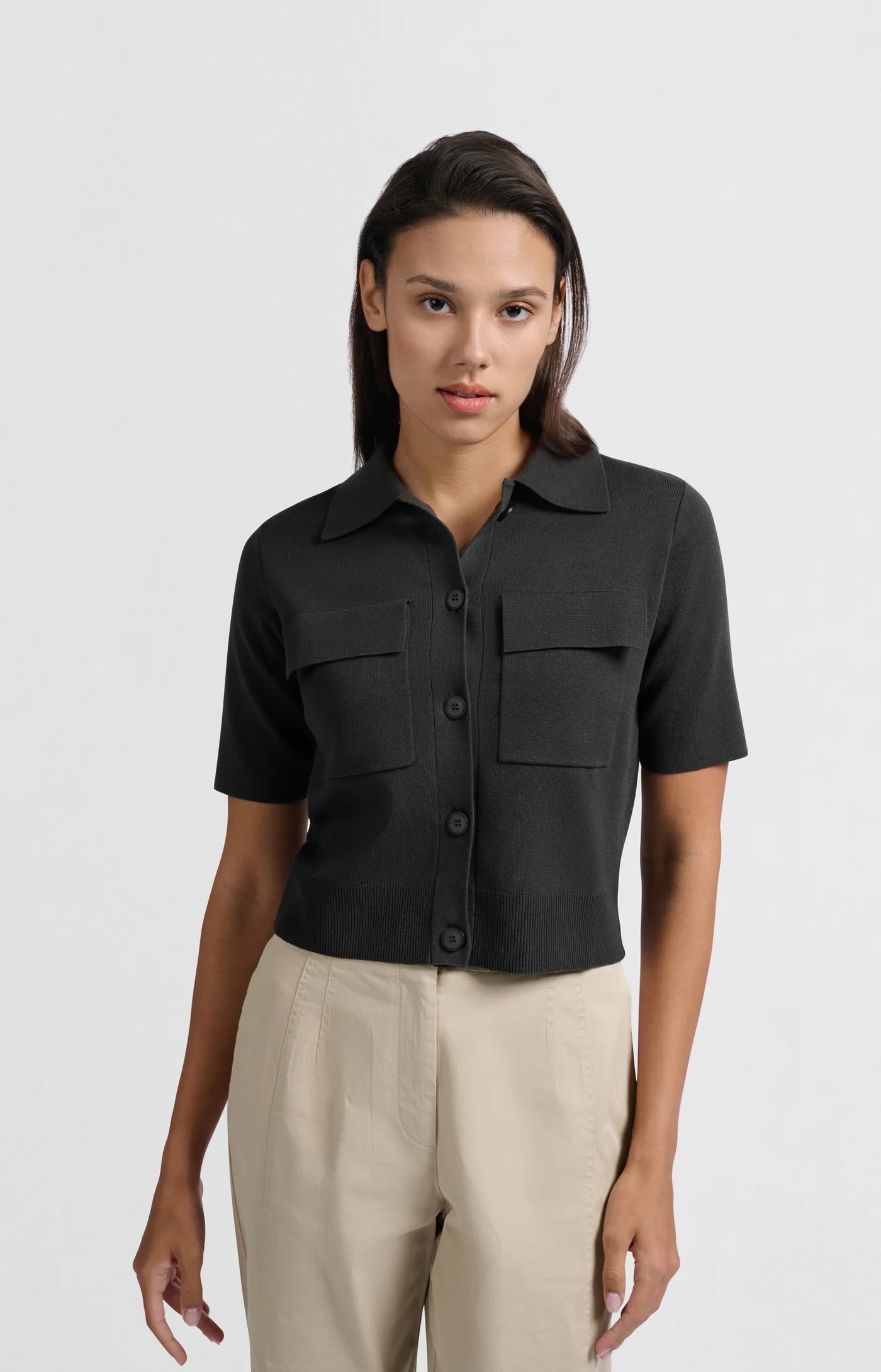 Yaya short Sleeve Cardigan in Phantom