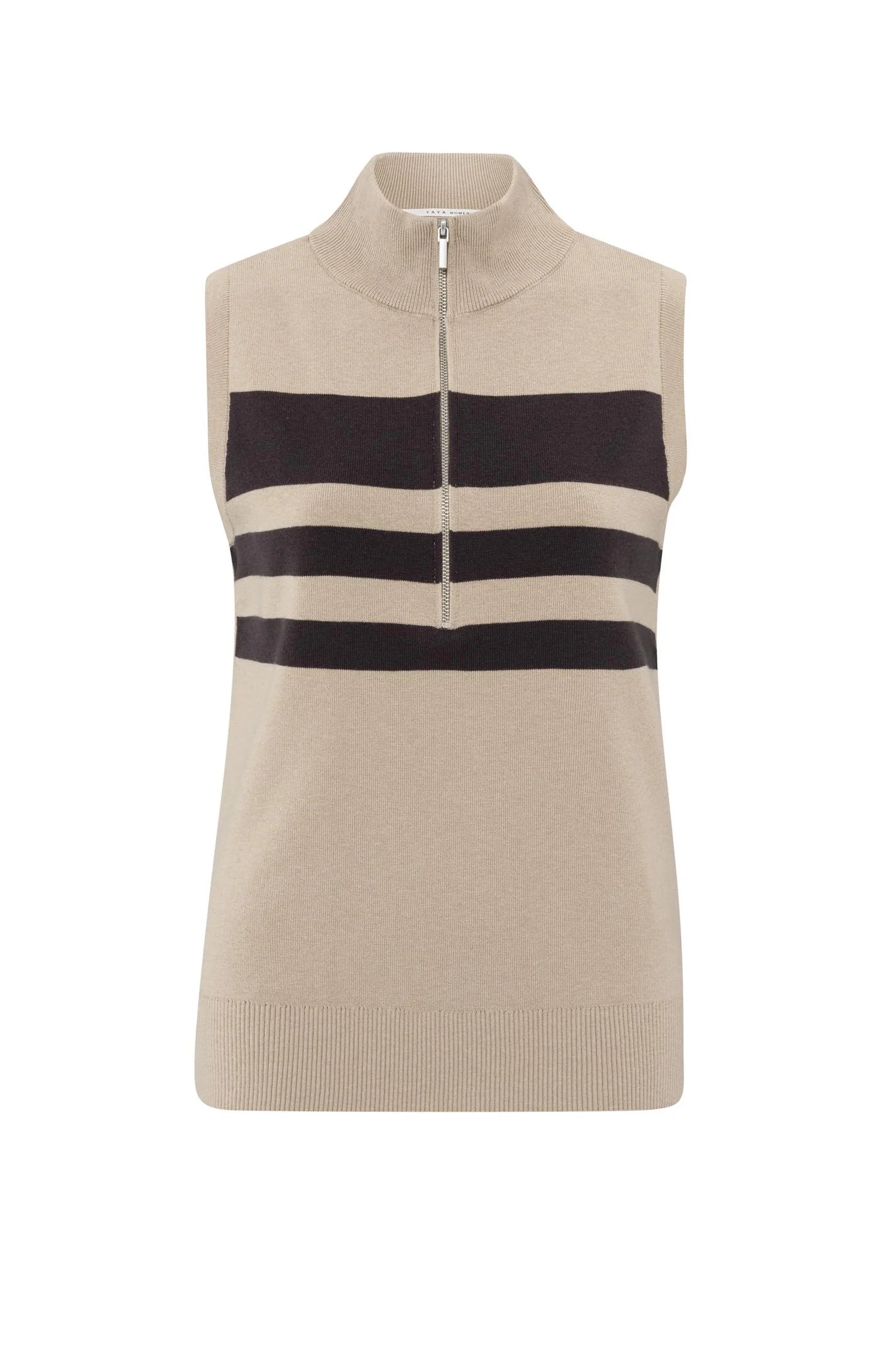 Yaya Sleeveless Zip-up in Humus Beige