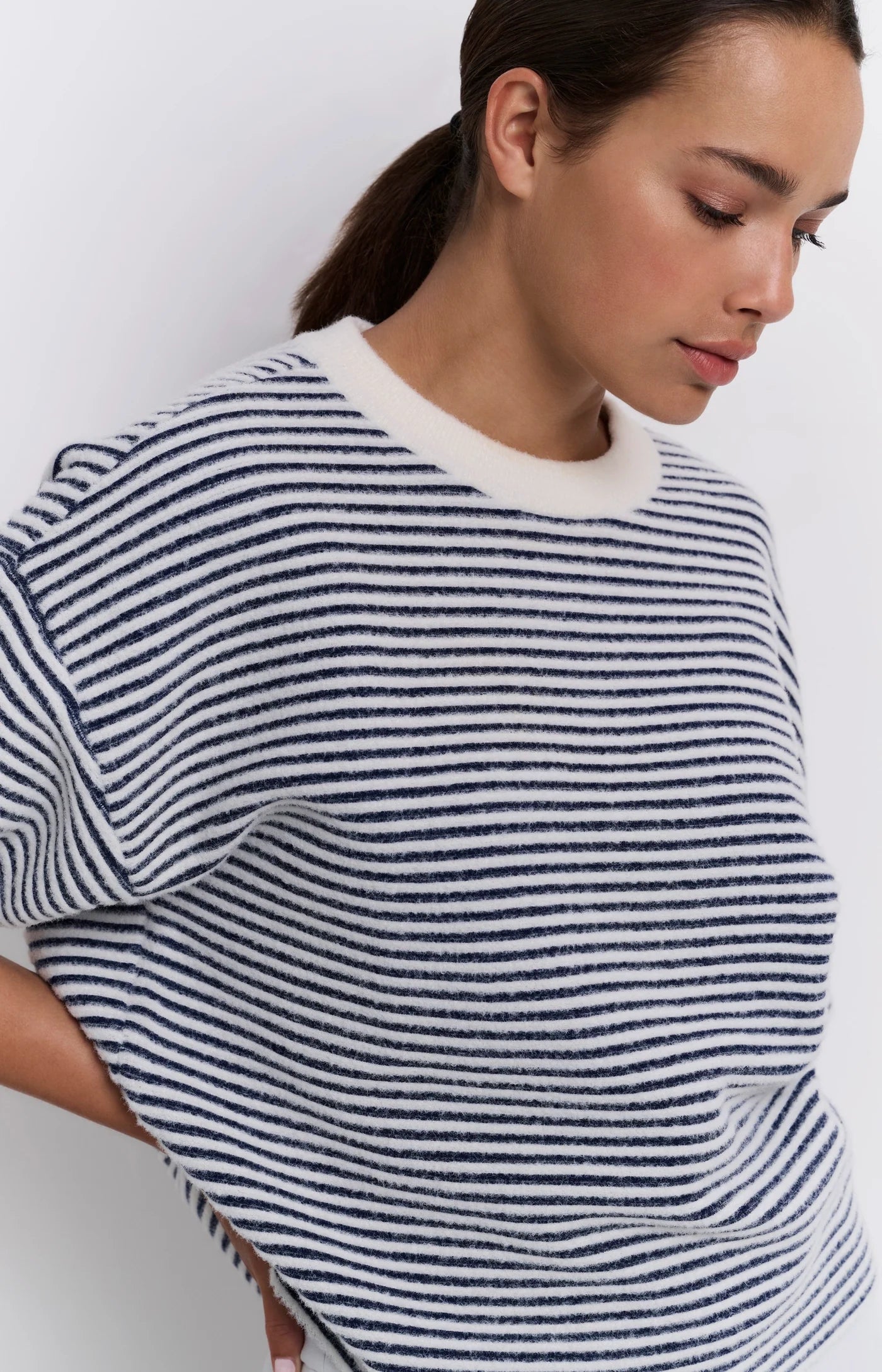 YAYA Striped Fluffy T-Shirt in Off White